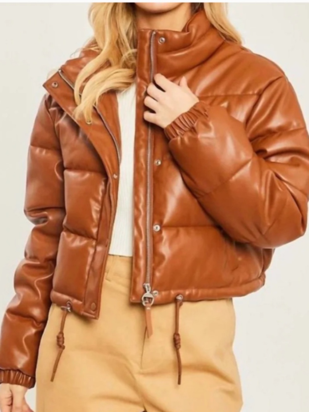 Leather Puffer Jacket NWOT